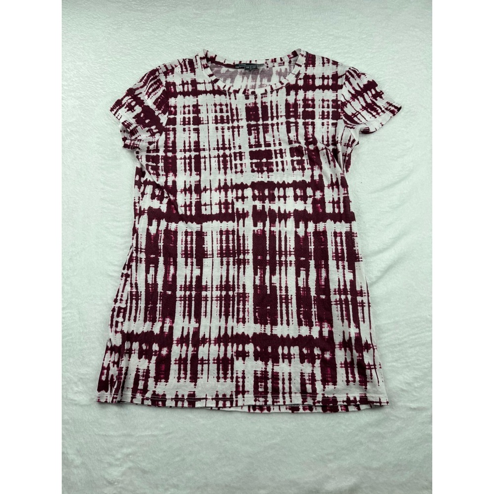 Vince T-Shirt Women's XS Maroon/White Ikat Print Short Sleeve Crew Neck Hipster